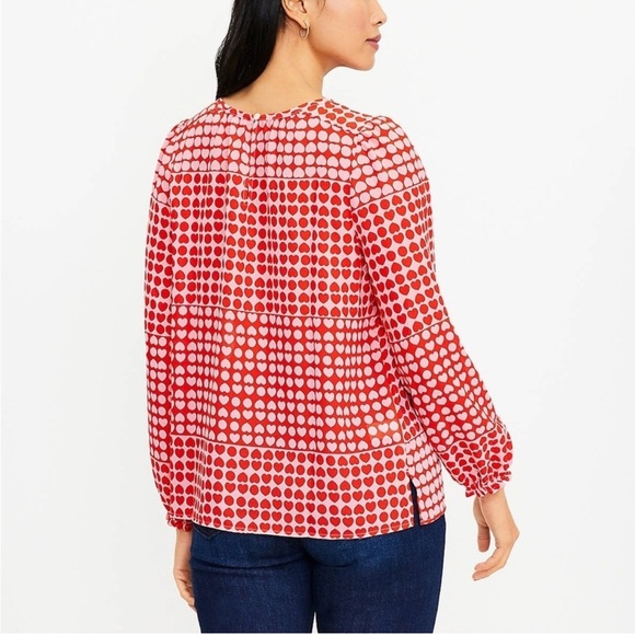 2/$20 ✨NWT LOFT Long Sleeve Pink Red Heart Chiffon Blouse Size S - Picture 2 of 10